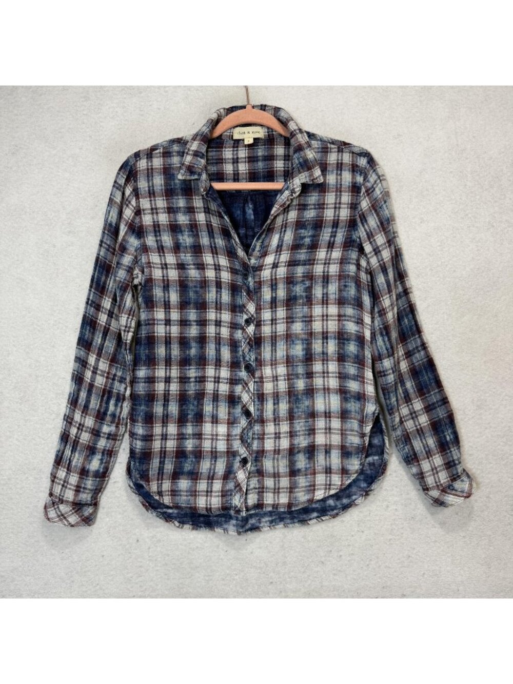 Cloth & Stone Shirt Womens Small Blue Plaid 100% Cotton Button Front Long Sleeve